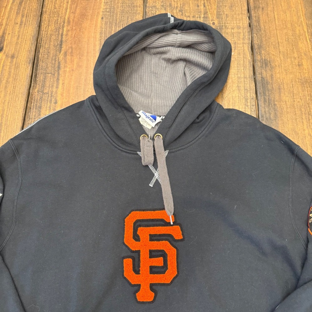 Majestic San Francisco Giants Hoodie Mens XL Black MLB Pullover Thermal Lined - Picture 2 of 9